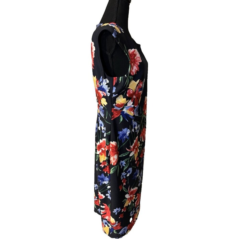 Vince Camuto Dress 14 Navy Blue Florals Stretch Sheath Washable NEW $148 - Picture 5 of 12